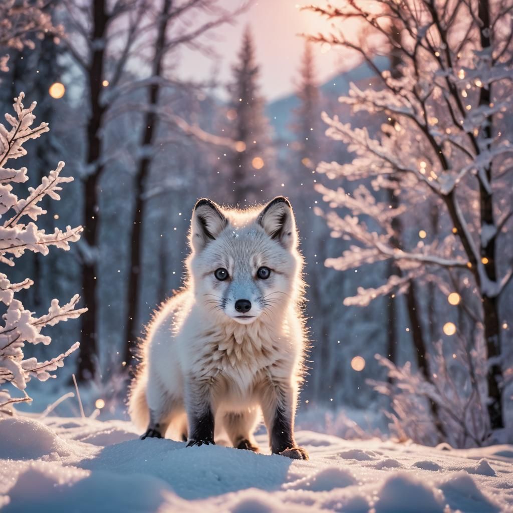 Arctic Fox Kit in Enchanted Winter Landscape