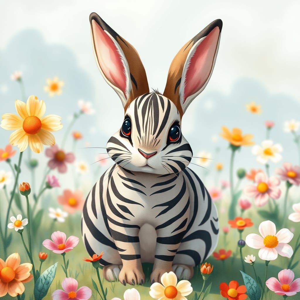 Whimsical Rabbit in a Vibrant Anime-Inspired Meadow