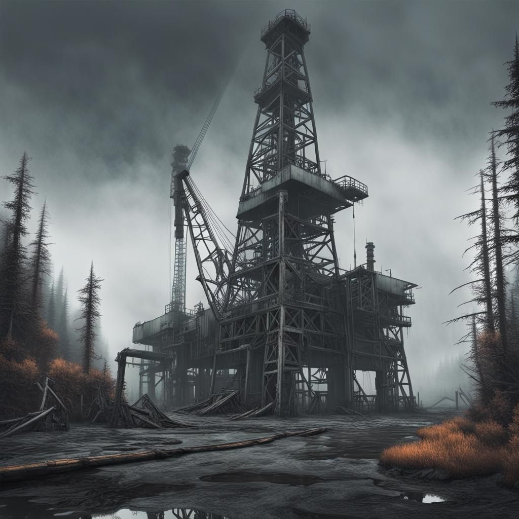 Dystopian Oil Rig in Alaska: Hyperrealistic Pollution