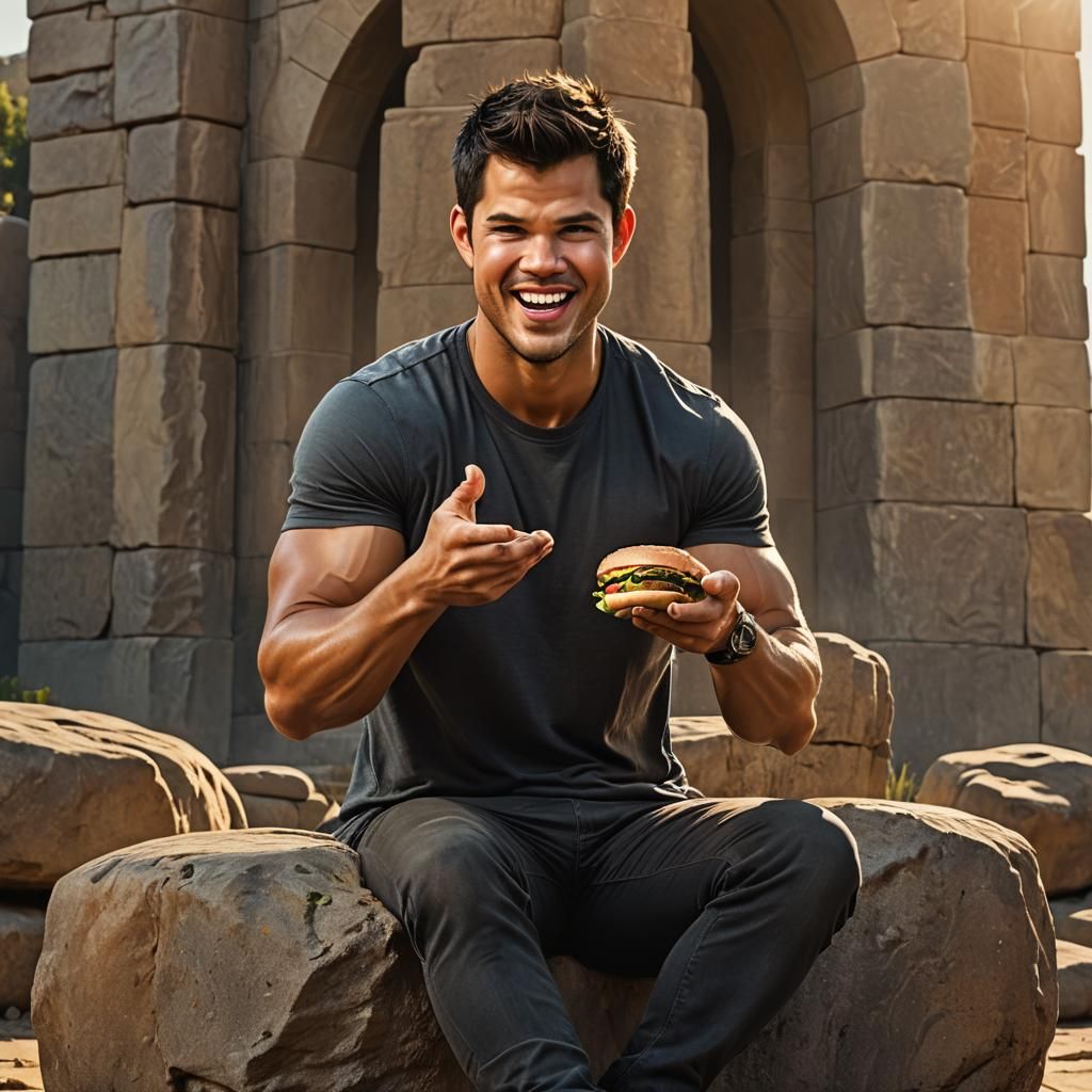 Giant Bodybuilder Eats Burger: Hyper-Realistic Digital Art