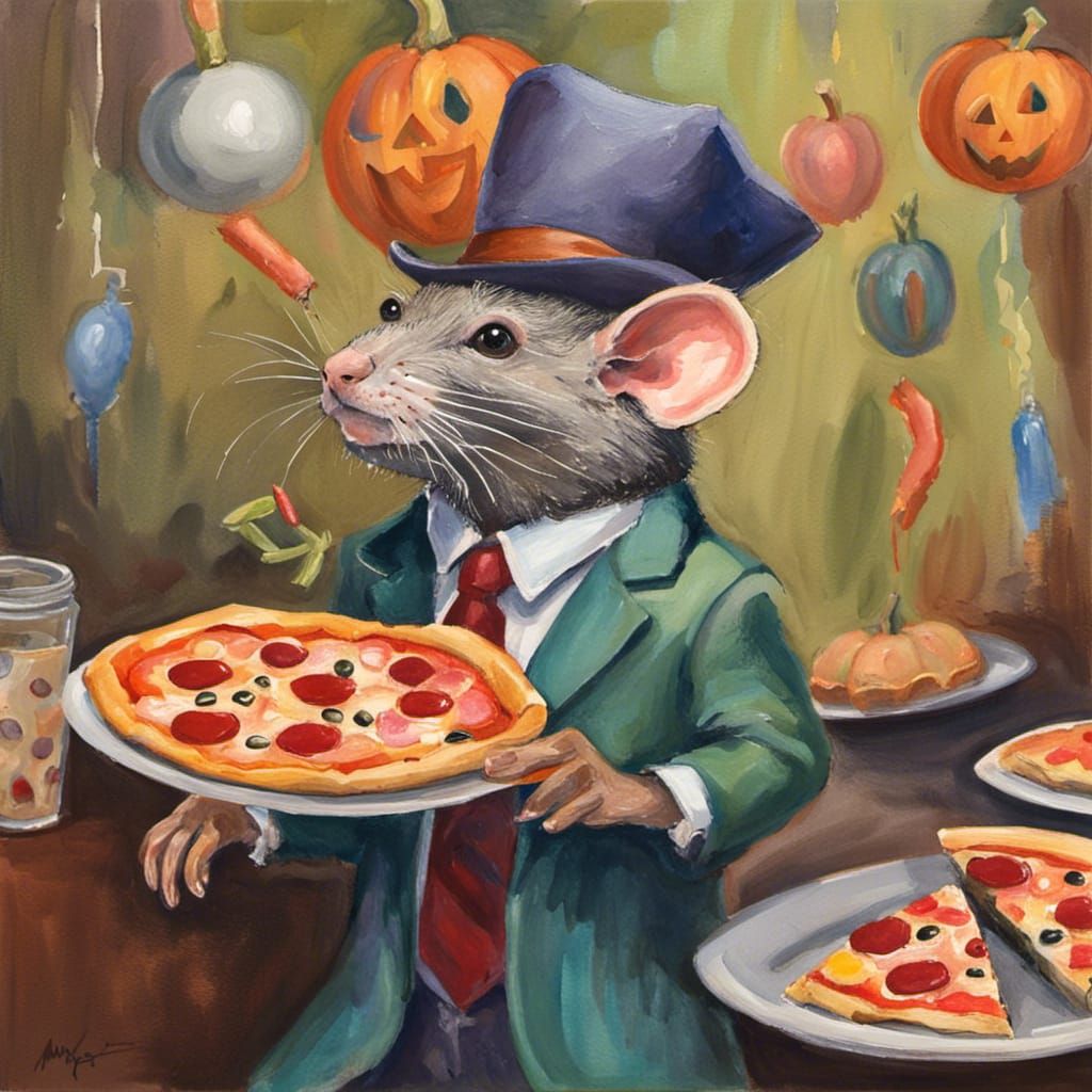 Pizza Rat's Halloween Party: An Impressionist Gouache Painti...