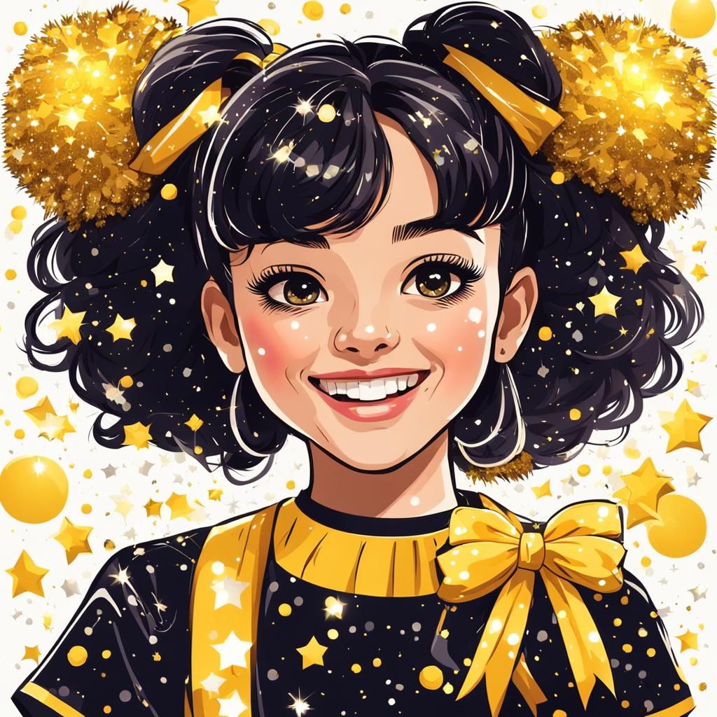 Cheerful Cheerleader with Sparkly Pompoms