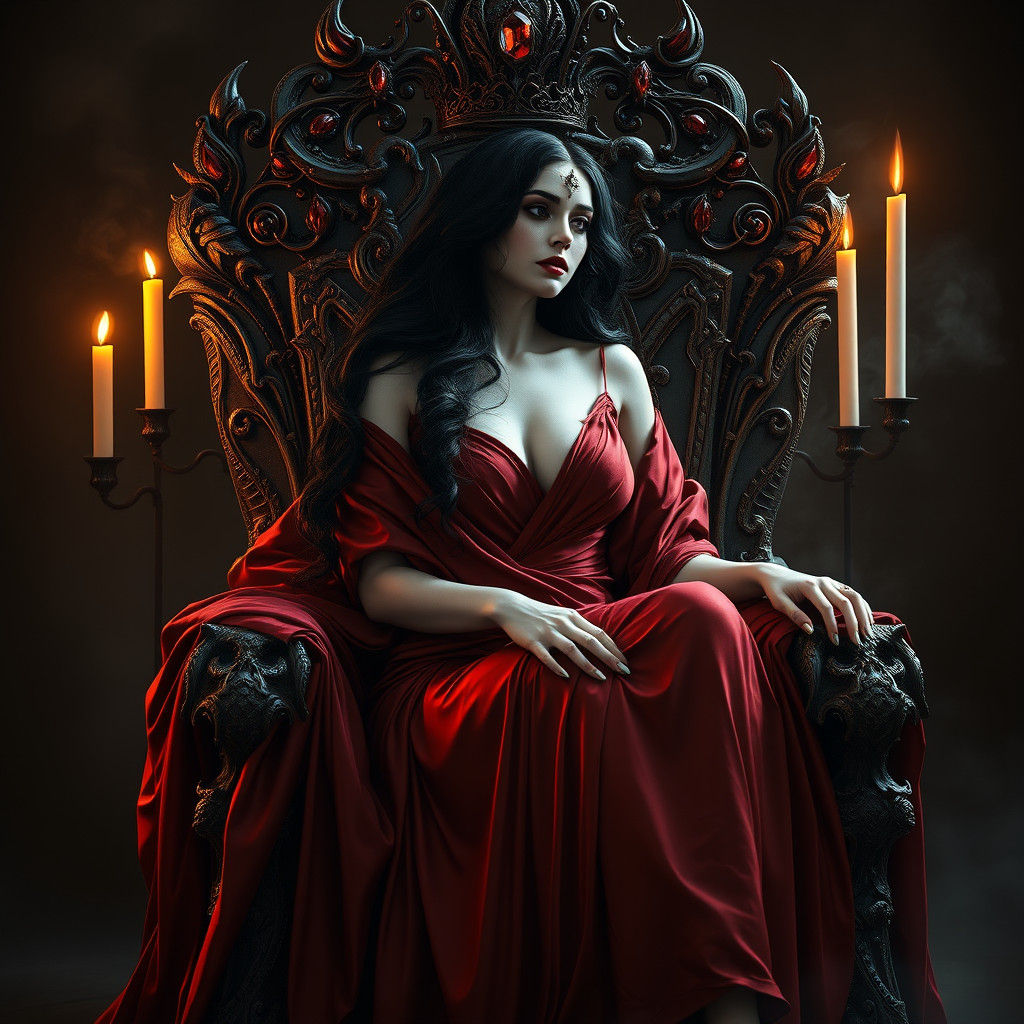 Lilith on Crimson Throne: Dark Fantasy Art