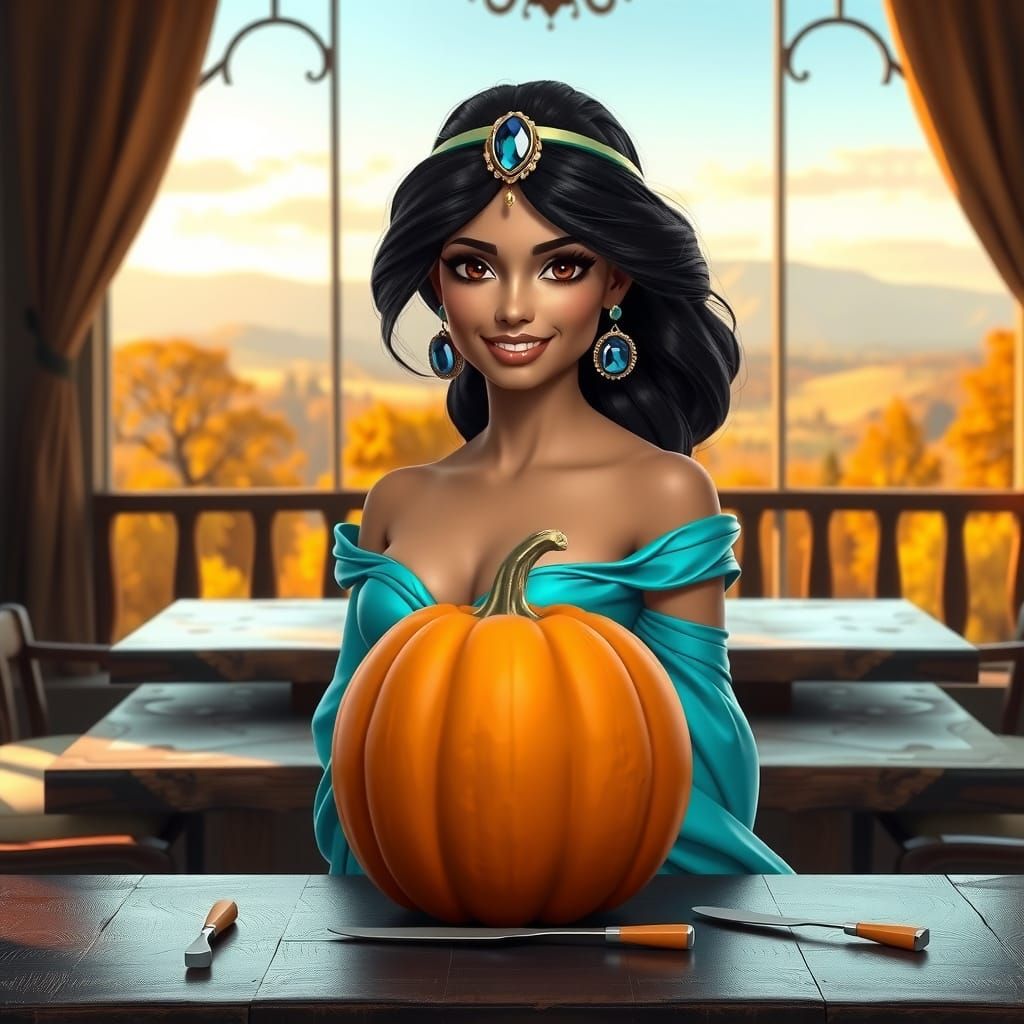 Disney's Jasmine in Autumn Ballgown with Pumpkin