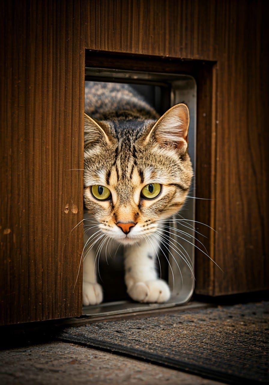 Feline Frenzy Through a Doorway