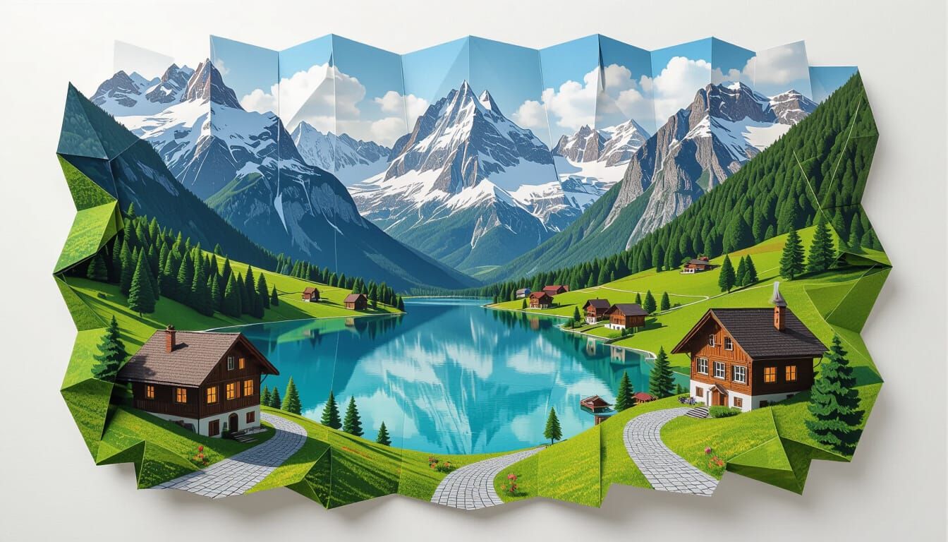 Swiss Alps Hidden Valley in Surrealist Style