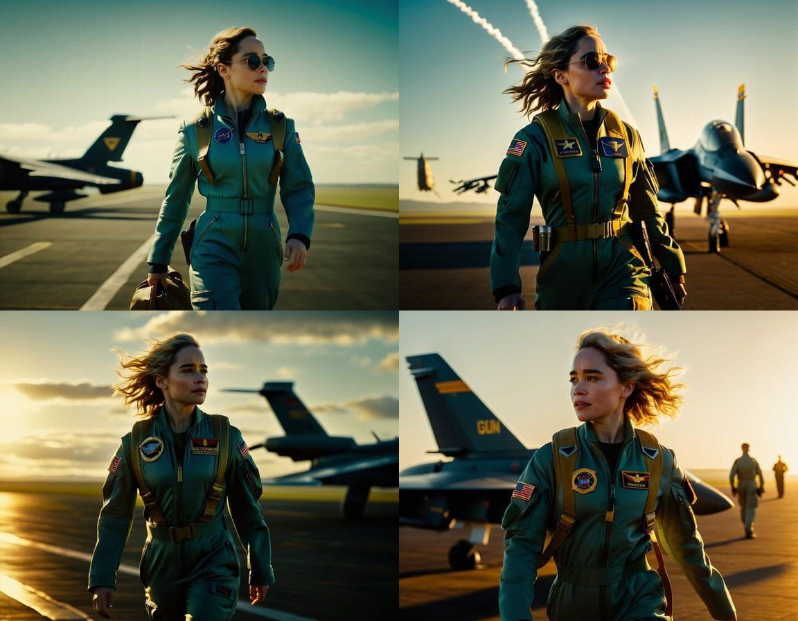 Emilia Clarke as Jet Pilot in Top Gun Style