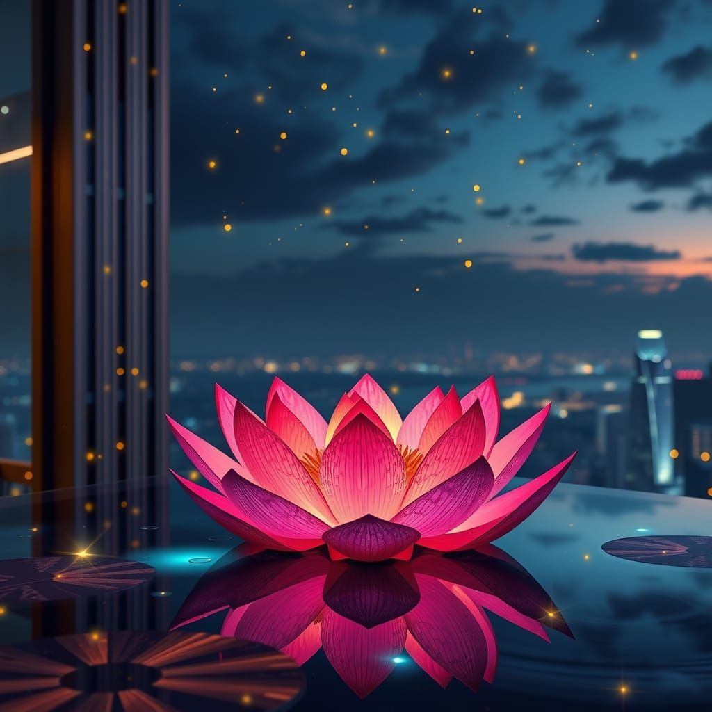 Radiant Lotus Flower in Abstract Fractal Style