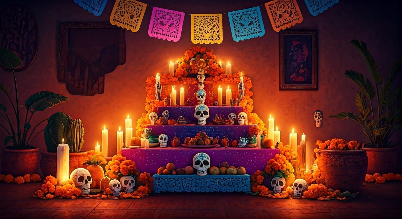 Day of the Dead Celebration with Calaveras and Marigolds