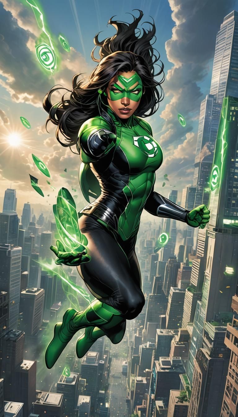 Jessica Cruz Green Lantern Soaring in Anime Style
