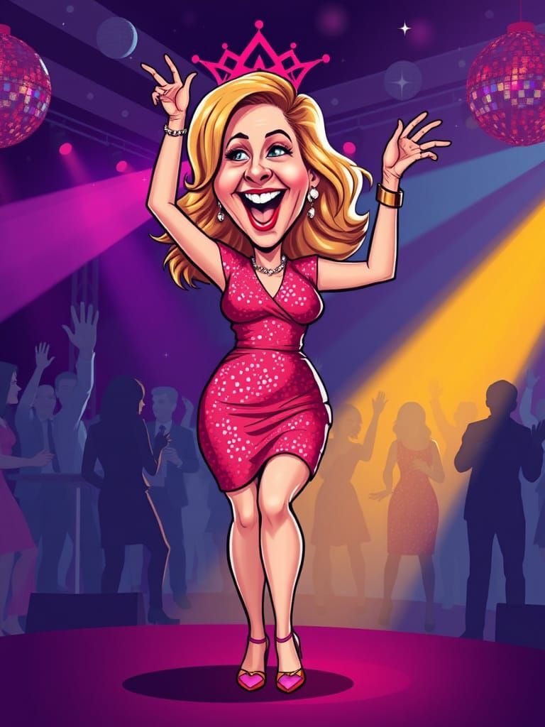 Celebrity Caricature: Angela Rayner Dancing at a Disco