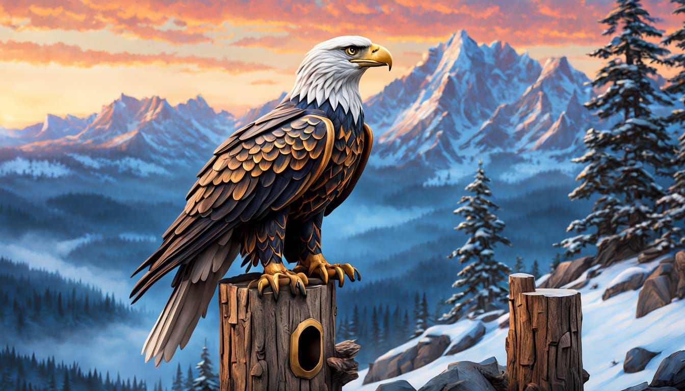 Eagle Birdhouse on Rocky Outcrop in Comic Style