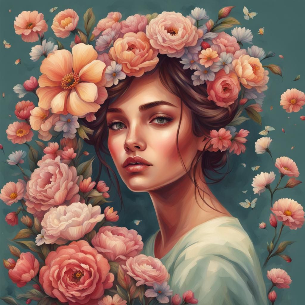 Girl with Beautiful Flower Bouquet
