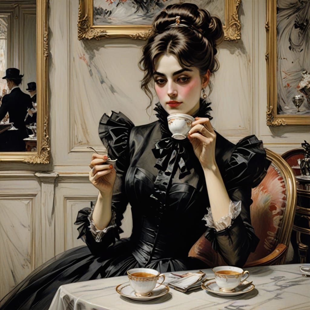 Young Woman Drinking Tea” by Giovanni Boldini,