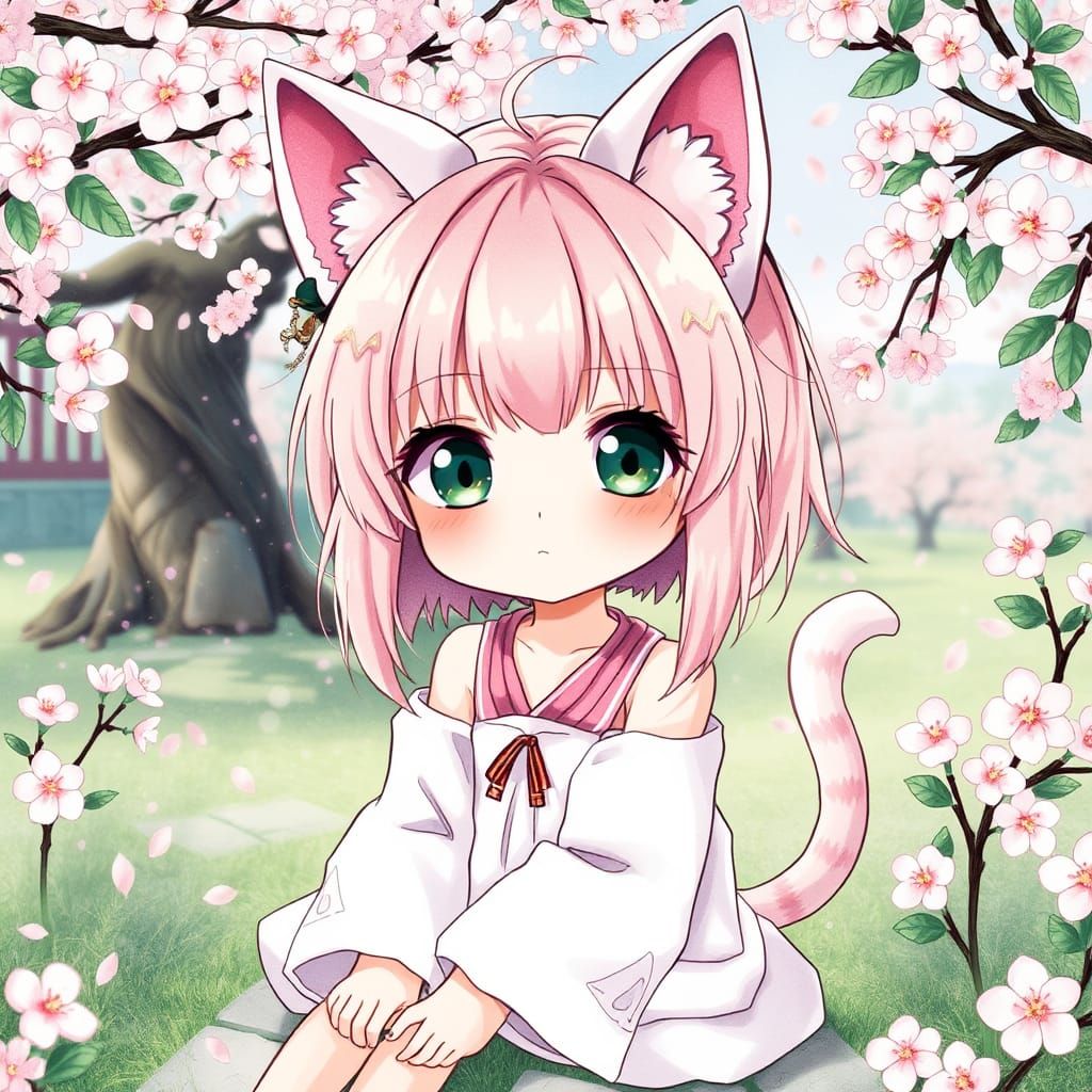 Dreamlike Manga Girl in Japanese Garden