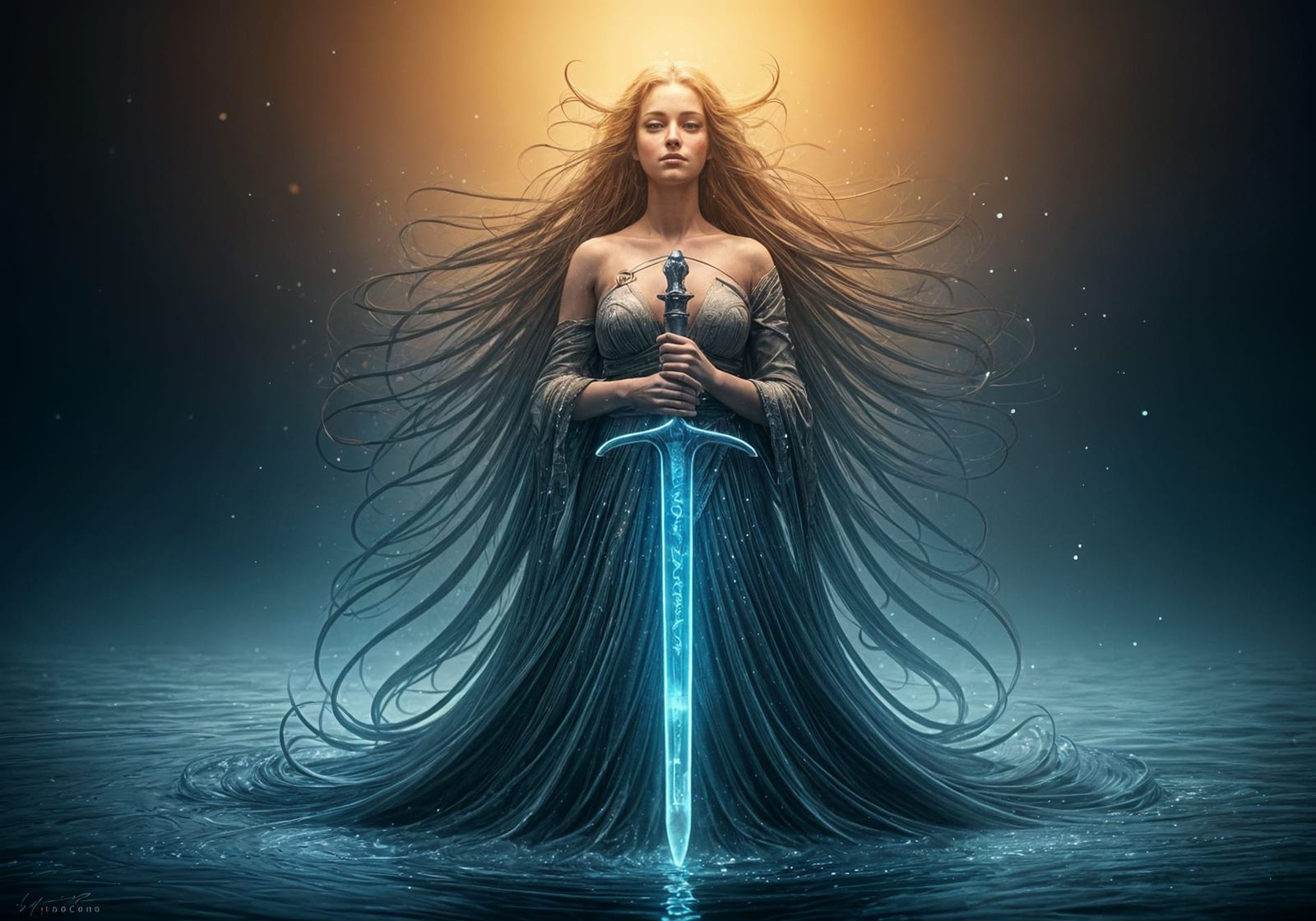 Water Woman with Sword Rising from Lake