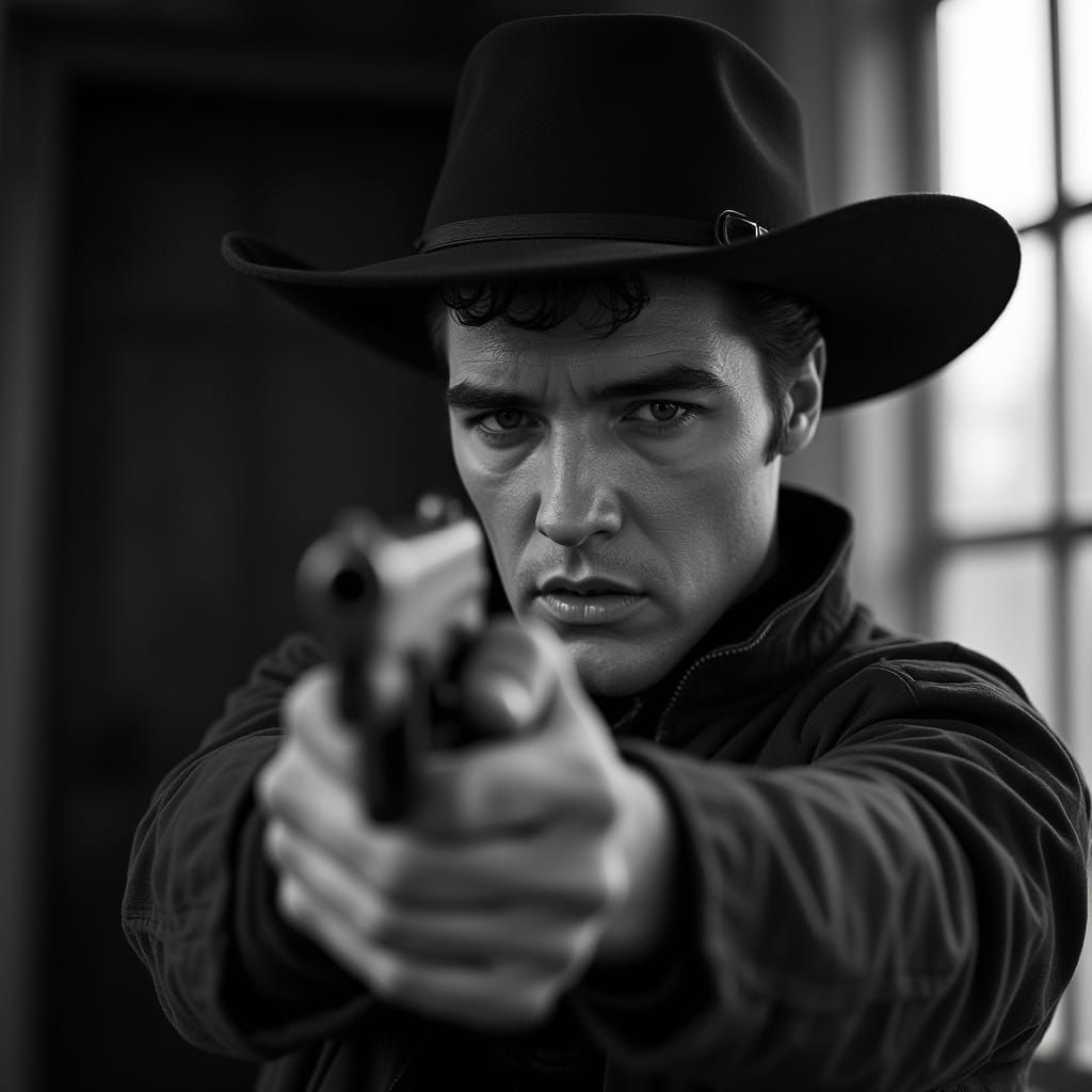 Elvis Presley as Rugged Cowboy in Vintage Portrait