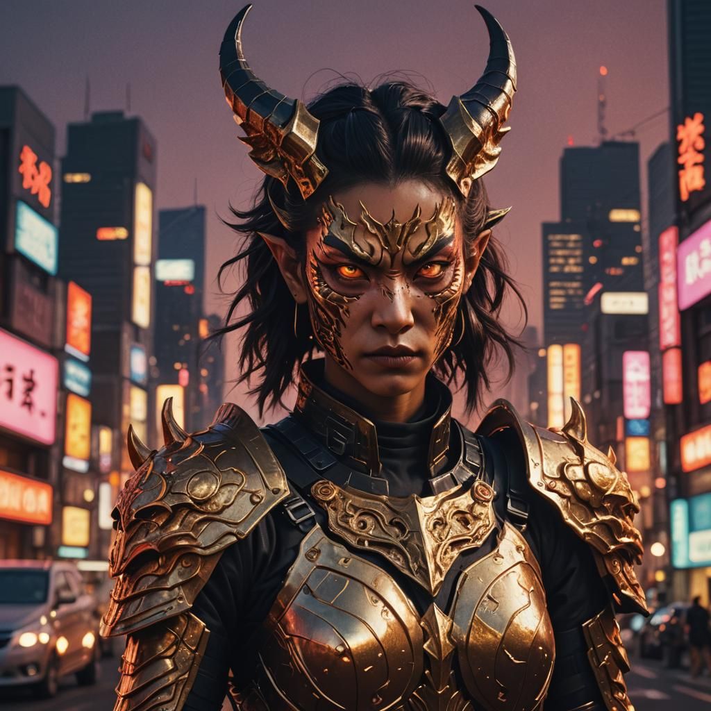 Ethereal Hellhound Demoness in Neon Tokyo