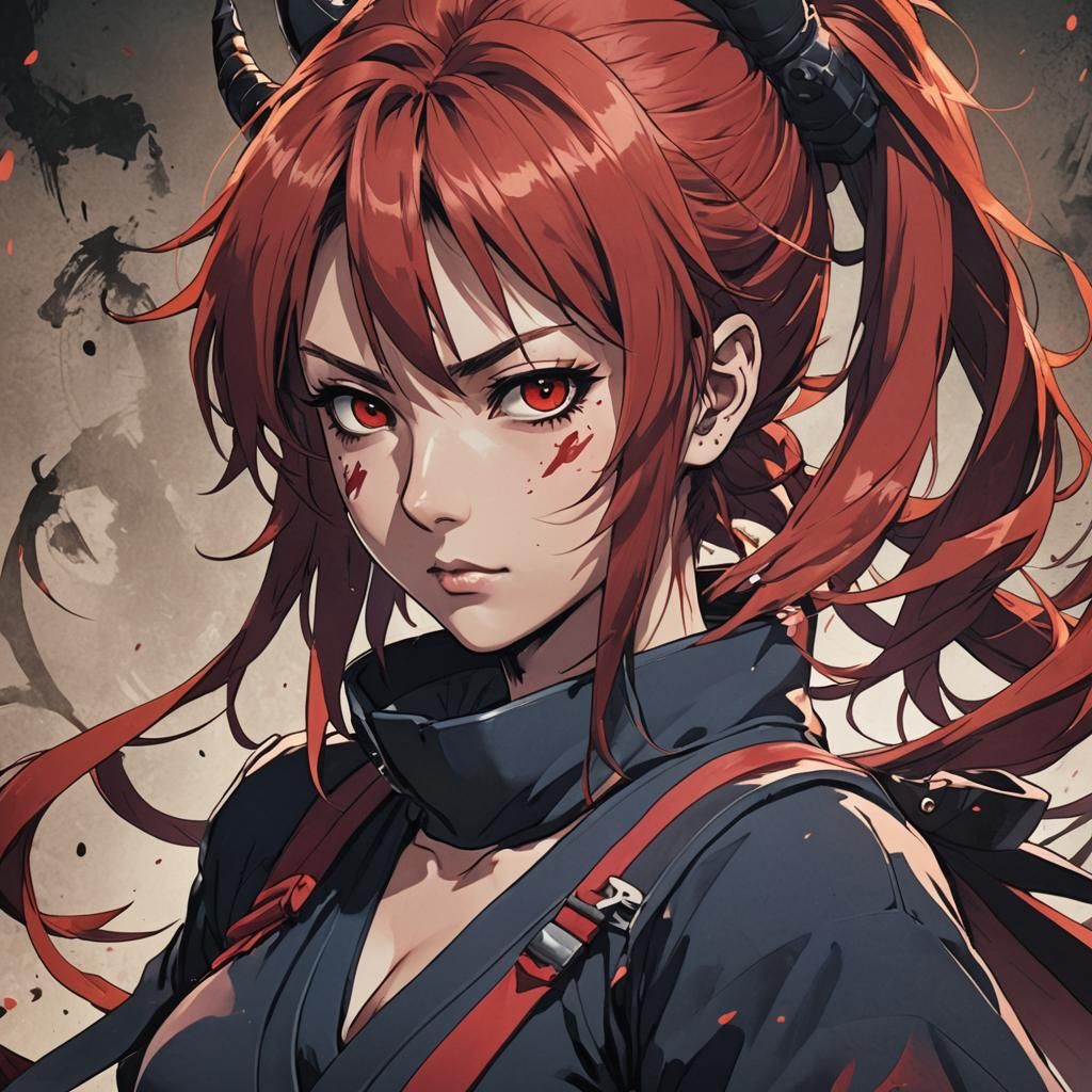 Anime Redhead Kunoichi with Demon Eyes