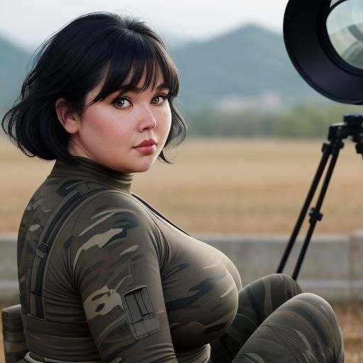 Young Woman in Warzone Camouflage, Realistic Close-Up