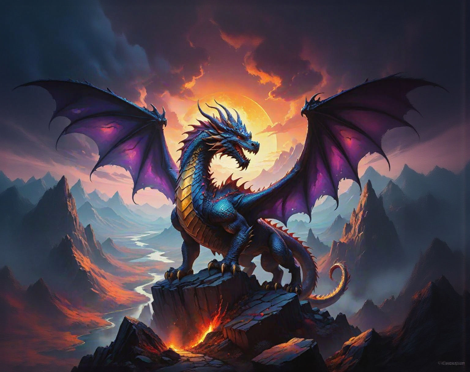 Majestic Dragon on Moonlit Peak
