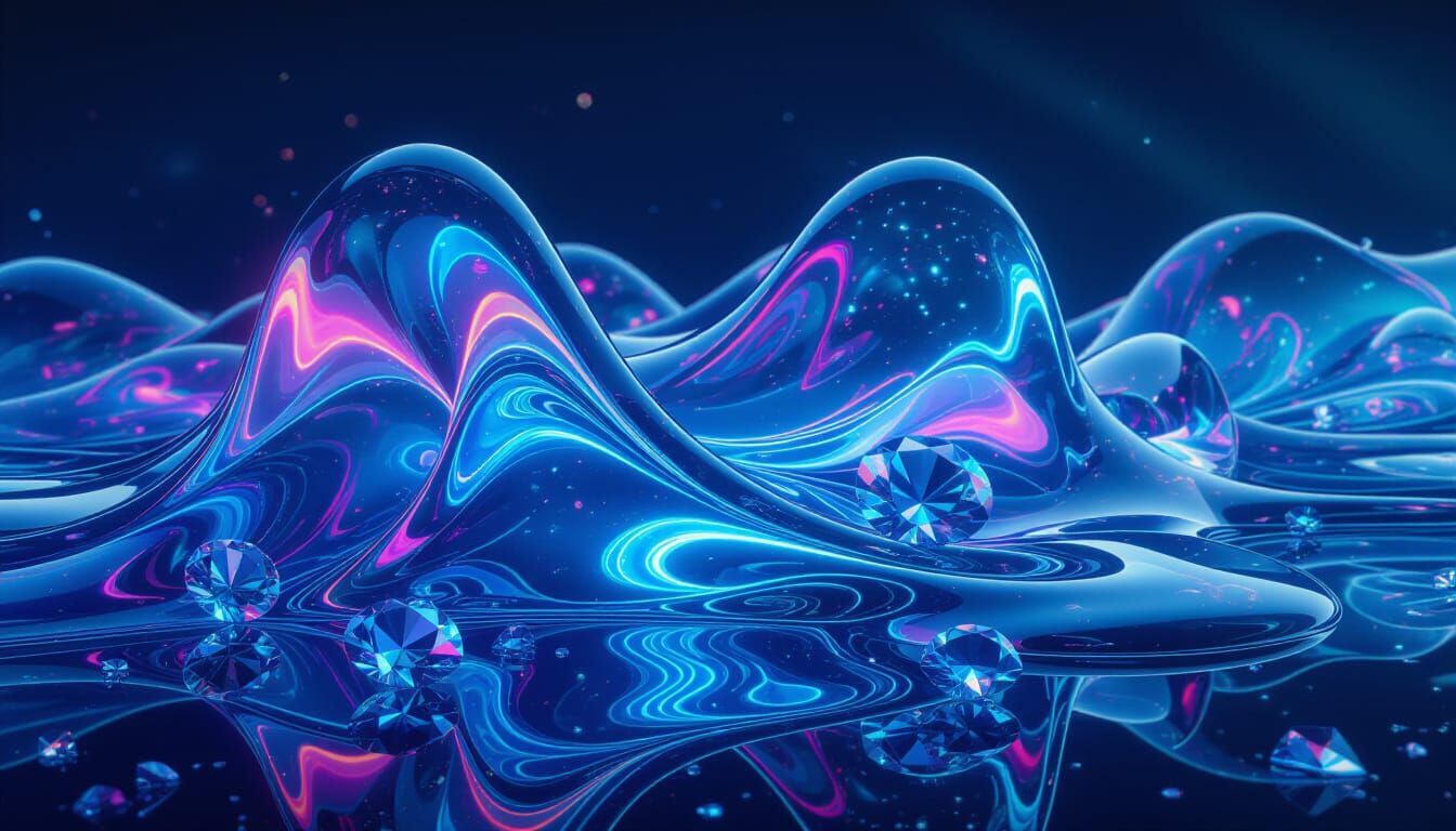 Surreal Bioluminescent Glass Melting Over Jewels