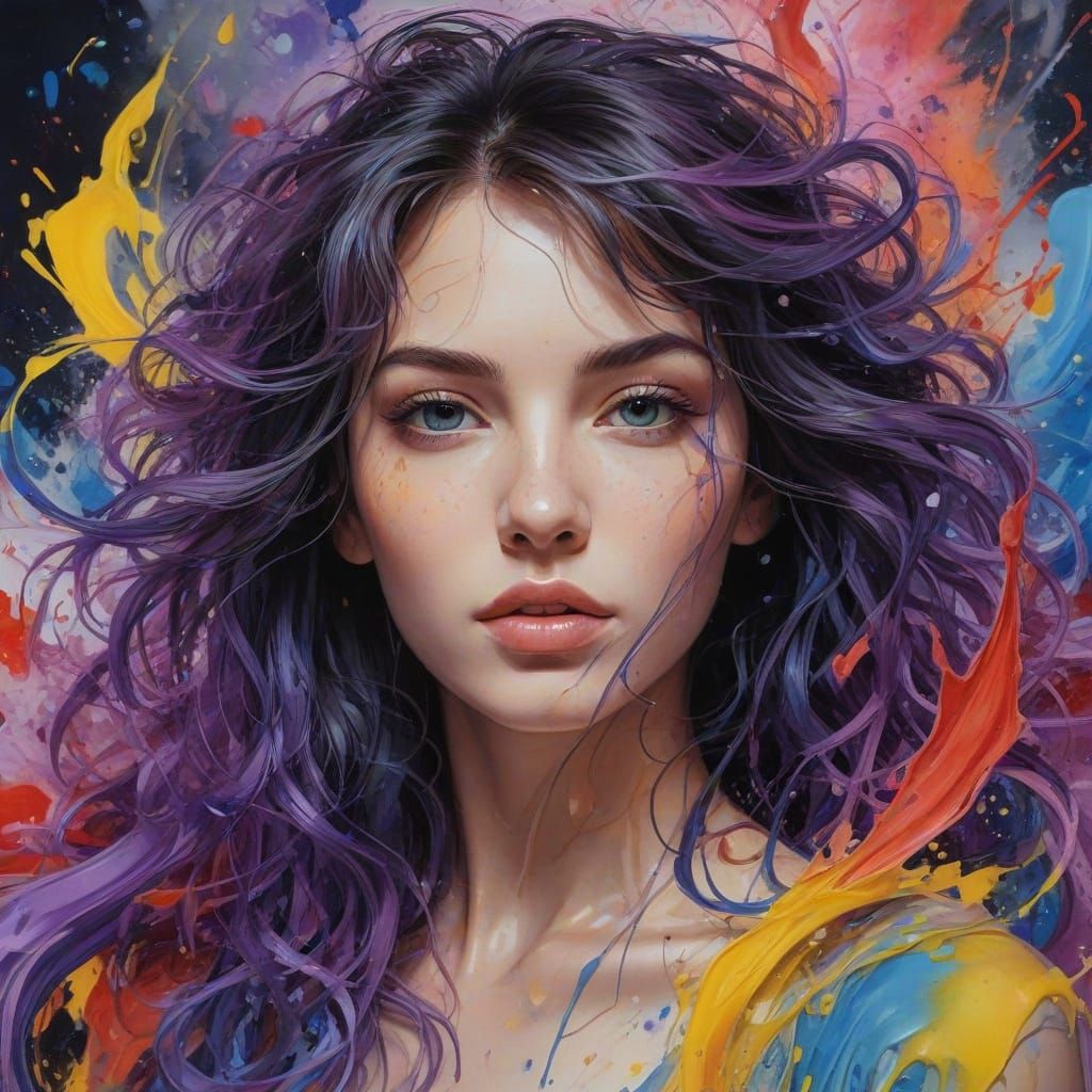 Vibrant Young Woman in Oil Painting