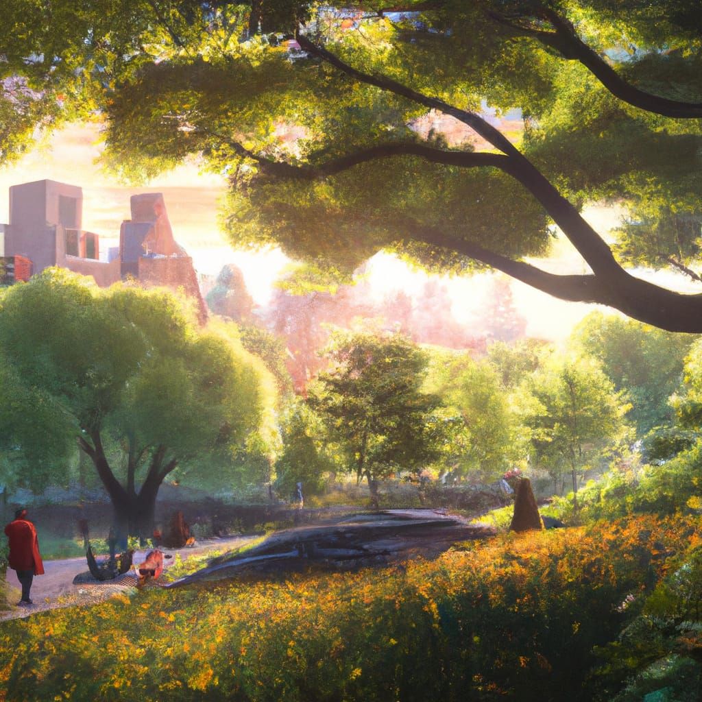 Central Park Sunset in Anime Key Visual Style