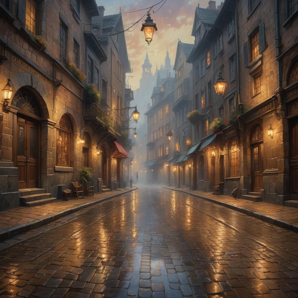 Ethereal Cityscape at Night in Oil Painting Style