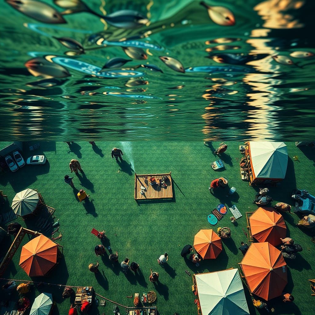 Underwater Powwow Collage in 3D and Origami Style
