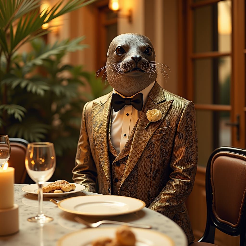 Seal in Tuxedo at Marble Garden Party