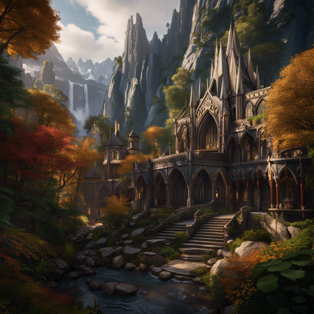 Autumn in Rivendell: Detailed Fantasy Concept Art