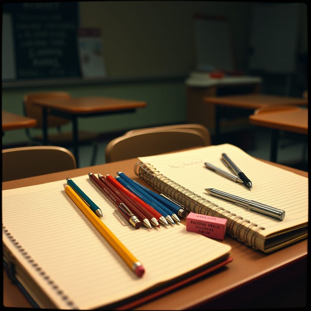 Nostalgic 1970s High School Classroom Still Life