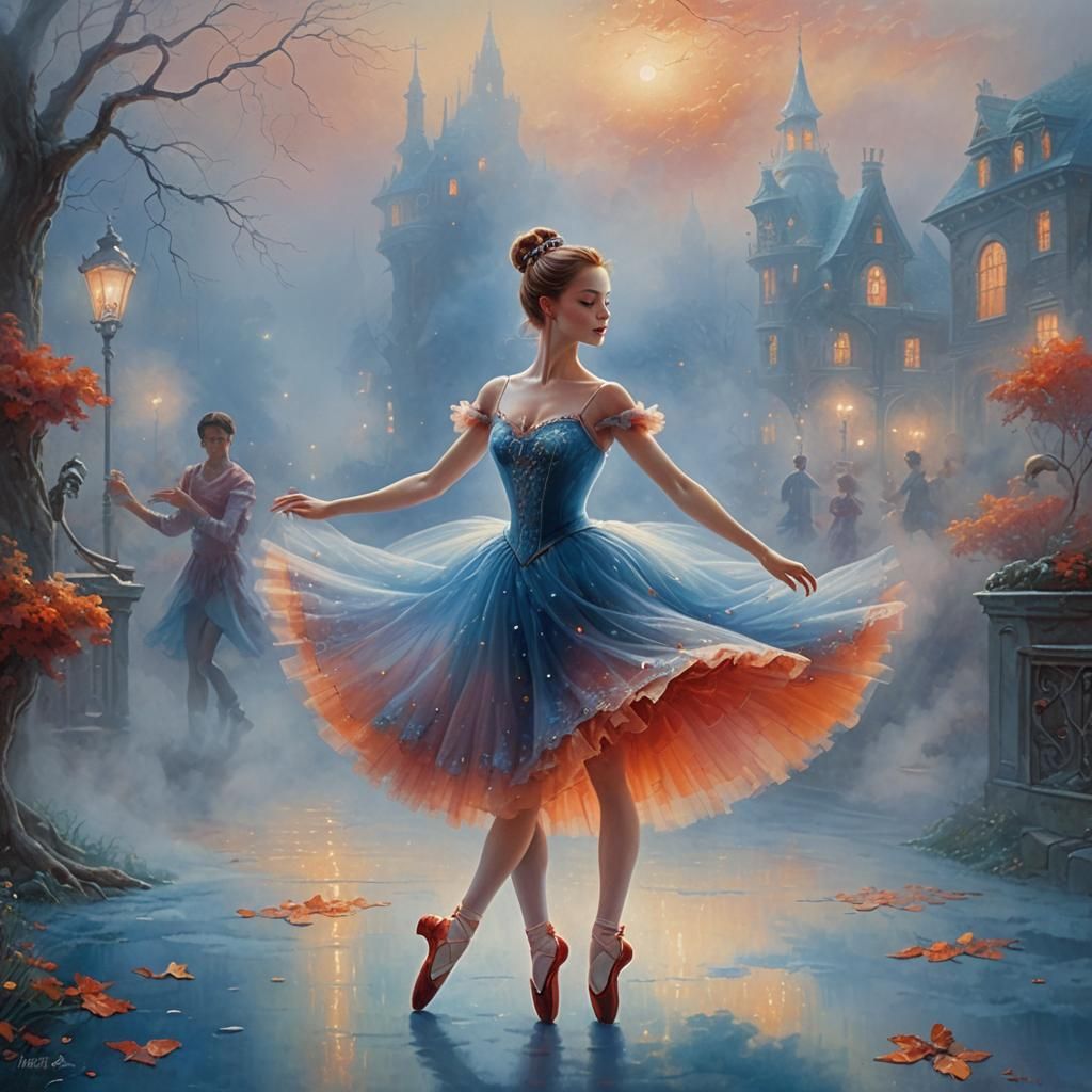 Ballerina Dancing in Blue Fog, Ethereal Style