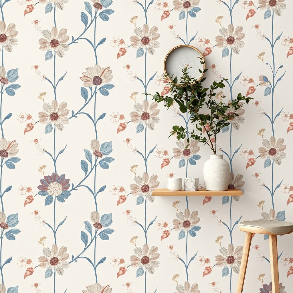 Scandinavian Floral Wallpaper Pattern in Light Blue