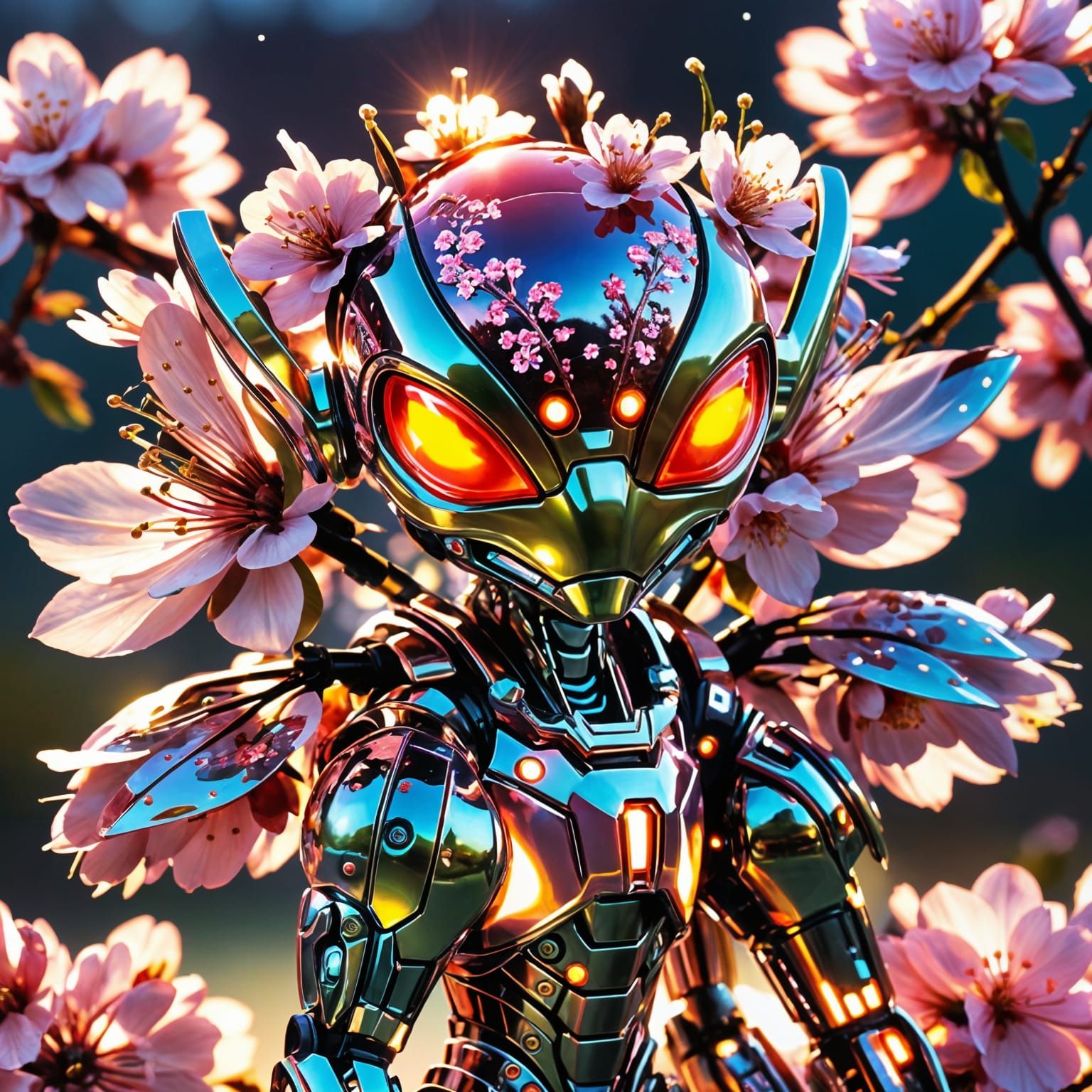 Cyborg Alien Cherry Blossoms with Glowing LED Lights