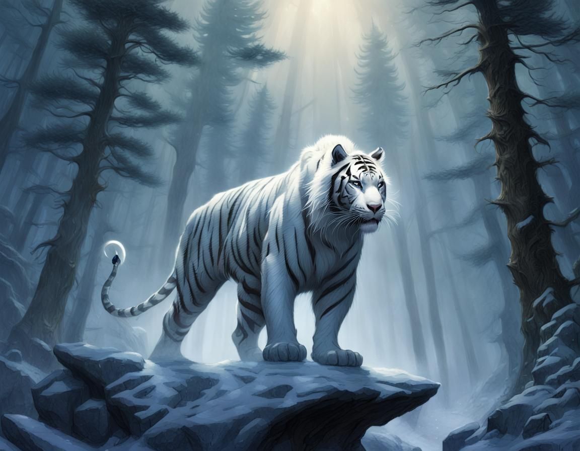 Cyberpunk-Style Beast of White Tiger Fur Emerges from Enchan...