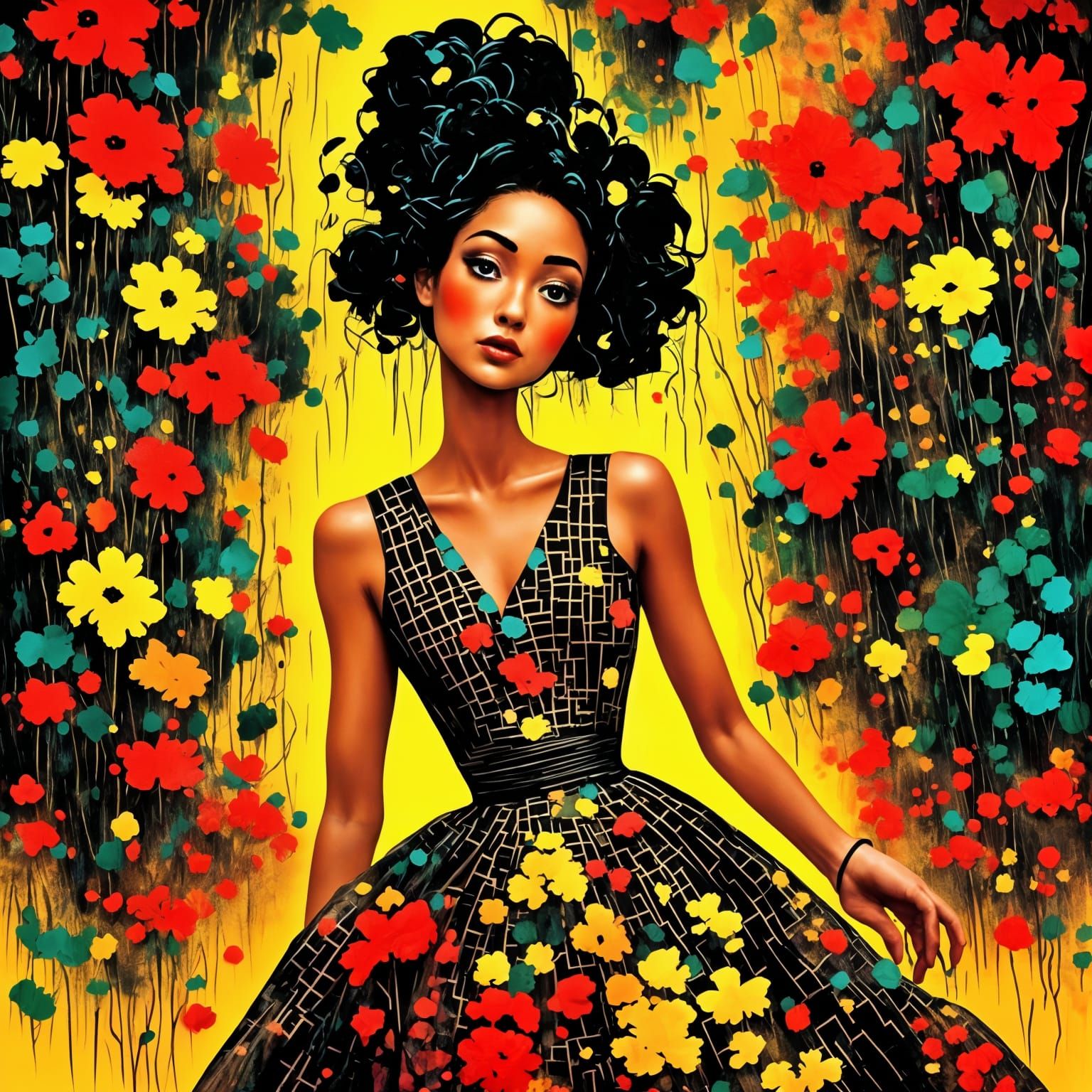 Graffiti-Inspired Gingham Beauty in Pop Art Style