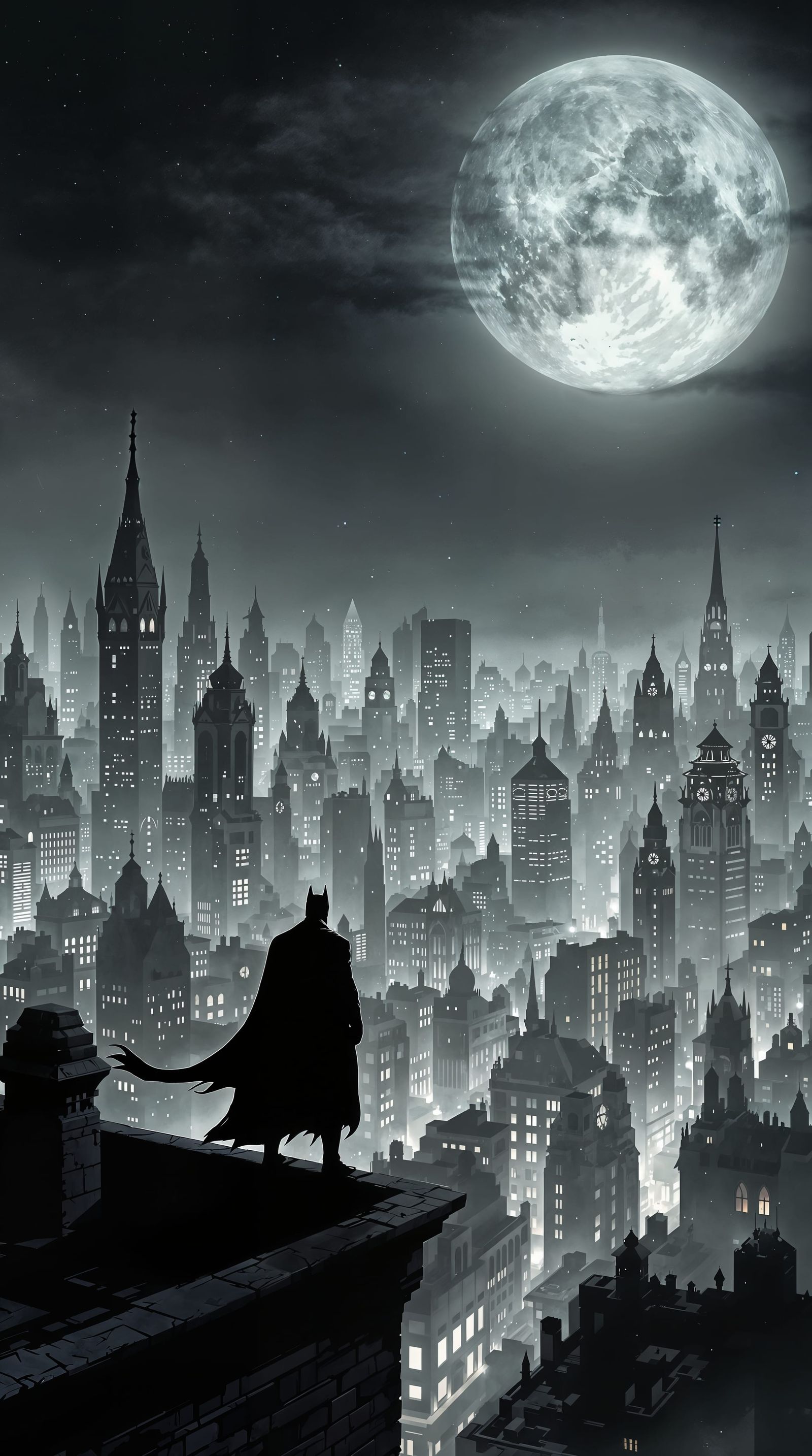 Dark Knight Vigilante Watches Over Gothic City