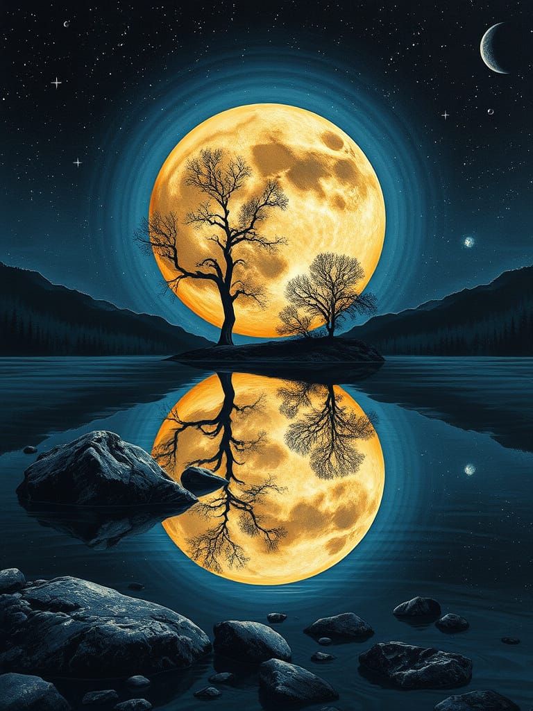 Surreal Moonscape: Luna Portrait in Klimt-Inspired Copperlea...