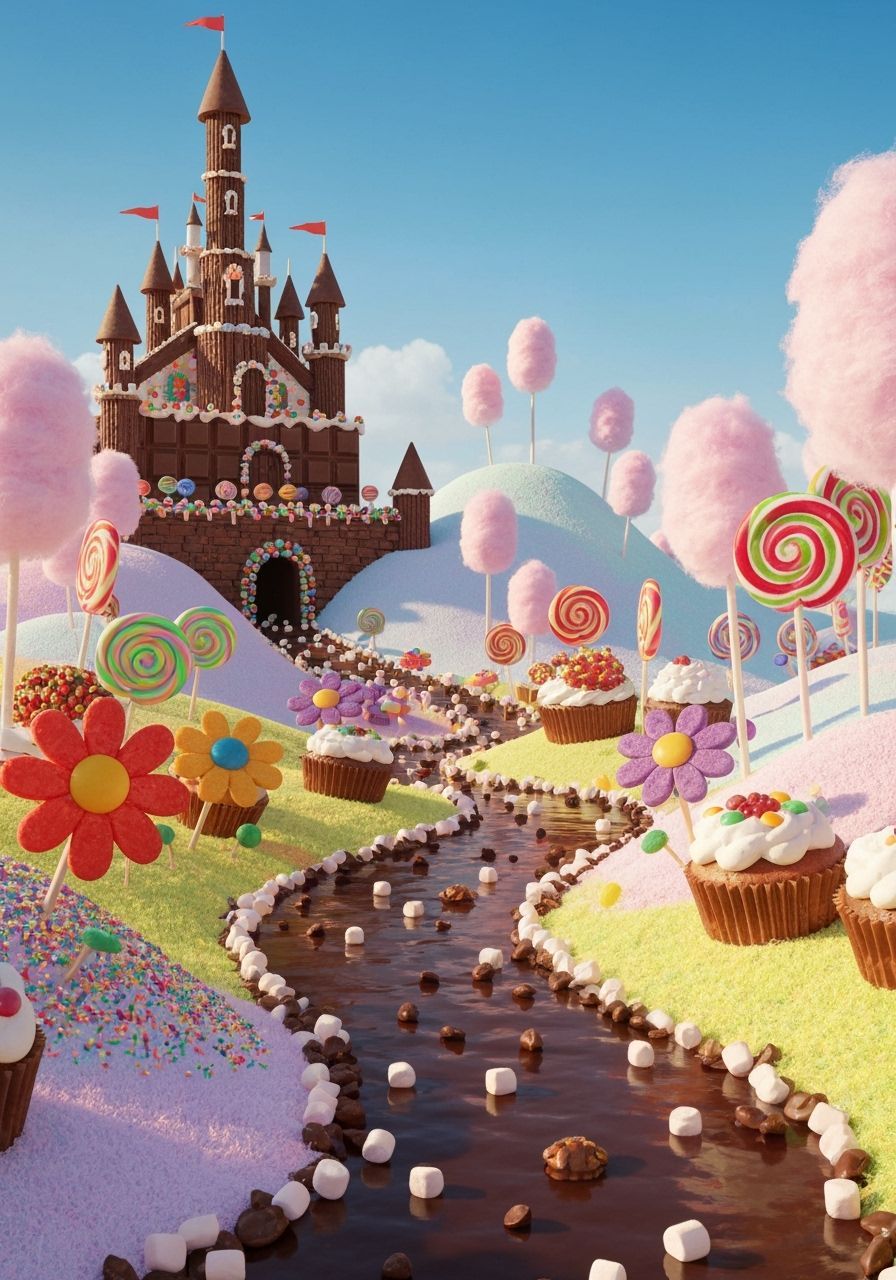 Vibrant Candyland Landscape with Sweet Castle