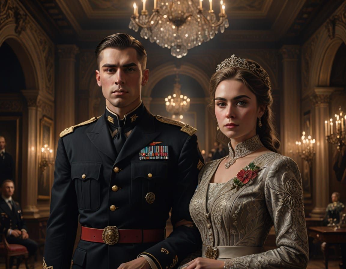 Photorealistic Portrait of a Military Officer and Lady