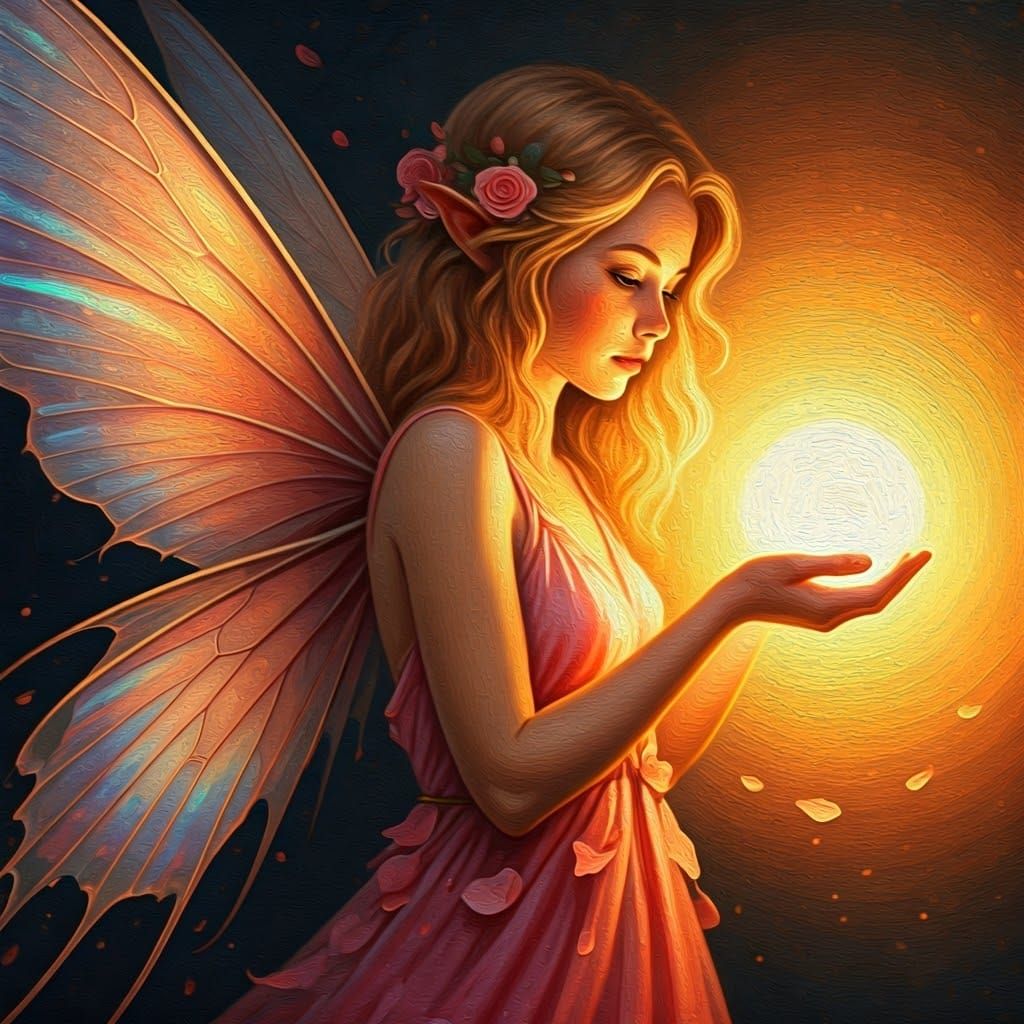 Fairy Woman with Sunshine as Impasto Oil Painting