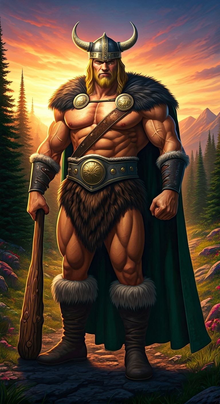 Mighty Mightor-esque Hero in Fantasy Landscape