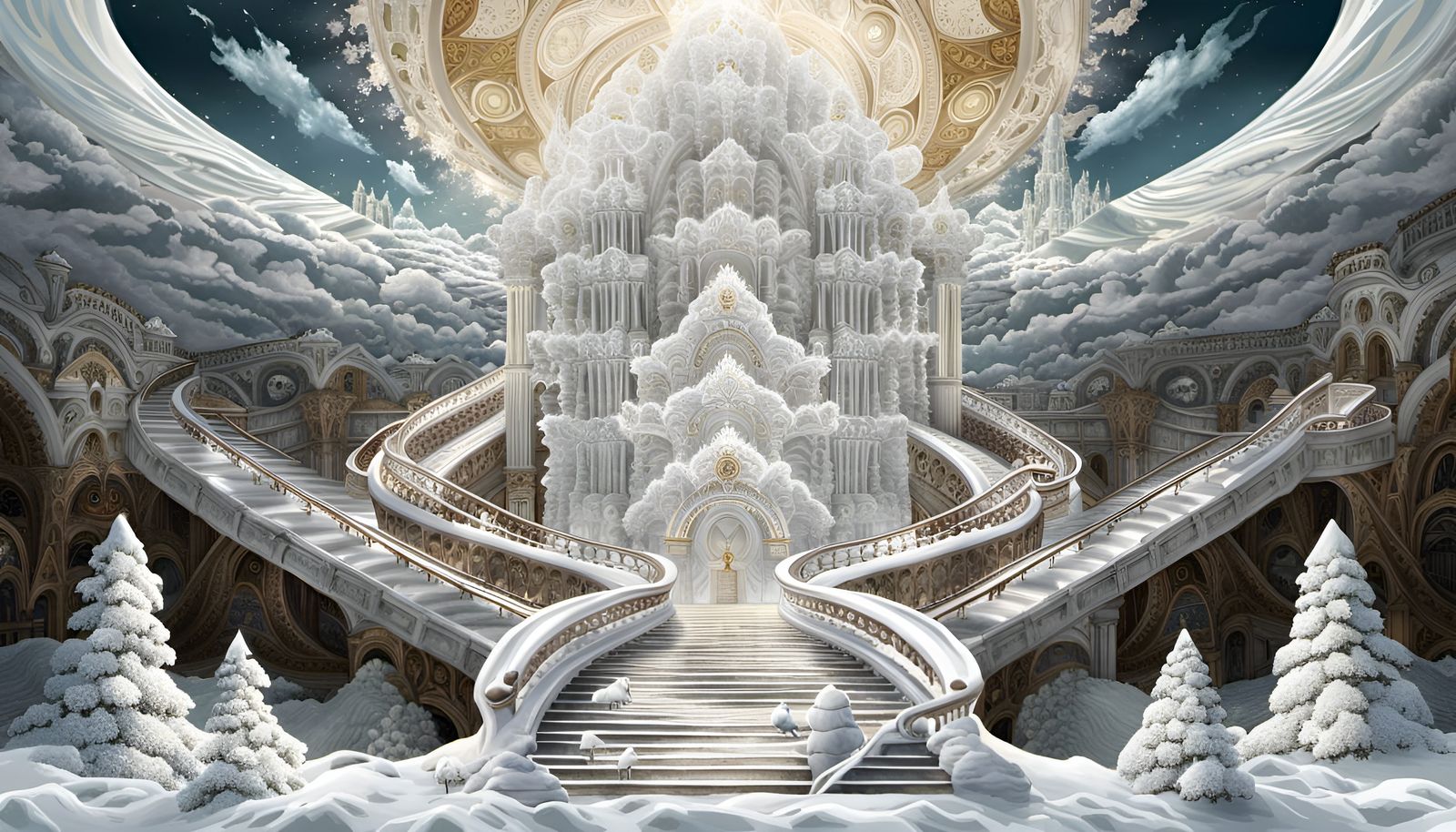 Glitch Art Ice Palace with Esoteric Symbols