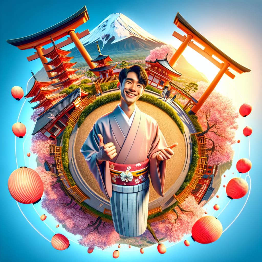 Japanese 'Tiny Planet' Travel Photo in Animation Style