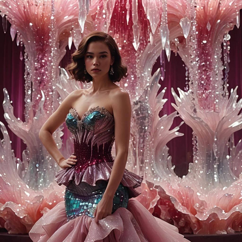 Woman in Gem-Toned Dress in Ballroom