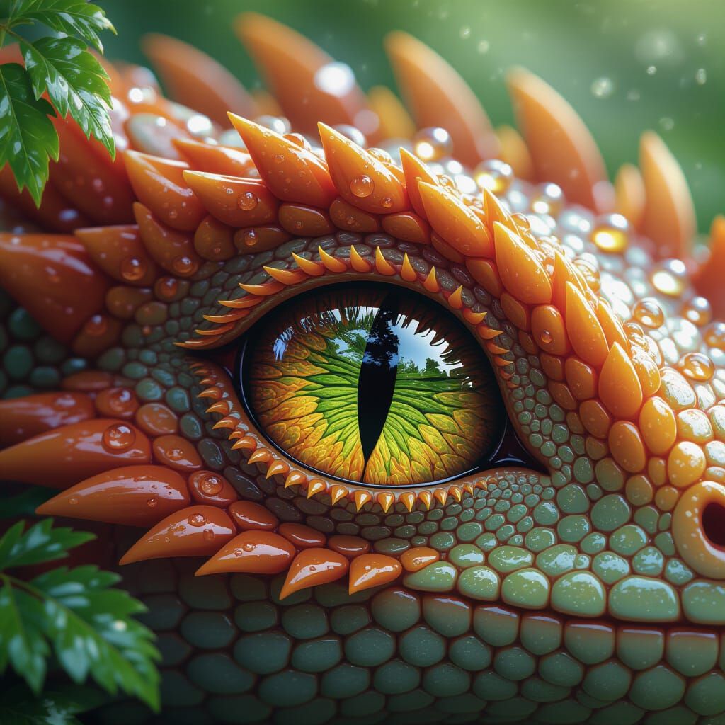 Detailed Macro Dragon Eye Reflecting Lush Forest
