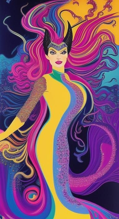 Unicorn Centaur Lady in Abstract Art Deco Style