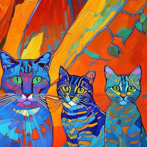 Cats Portrait in Impasto Style
